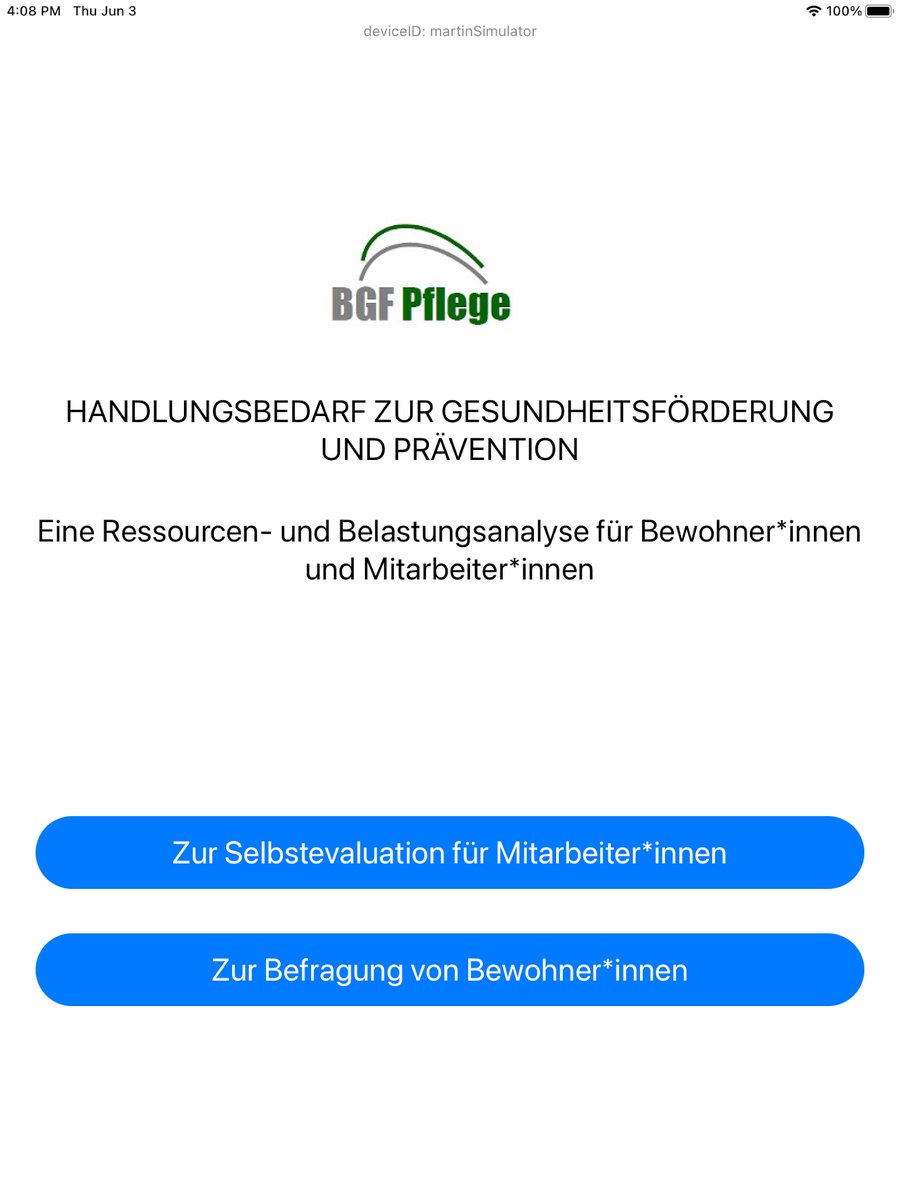 Home screen: survey for staff or for residents