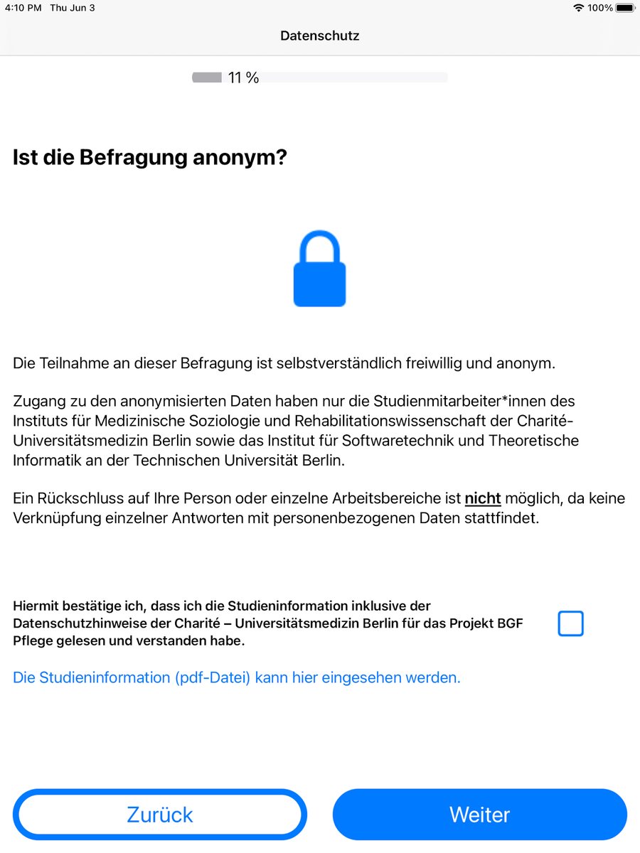 Information and consent, spread over several screens