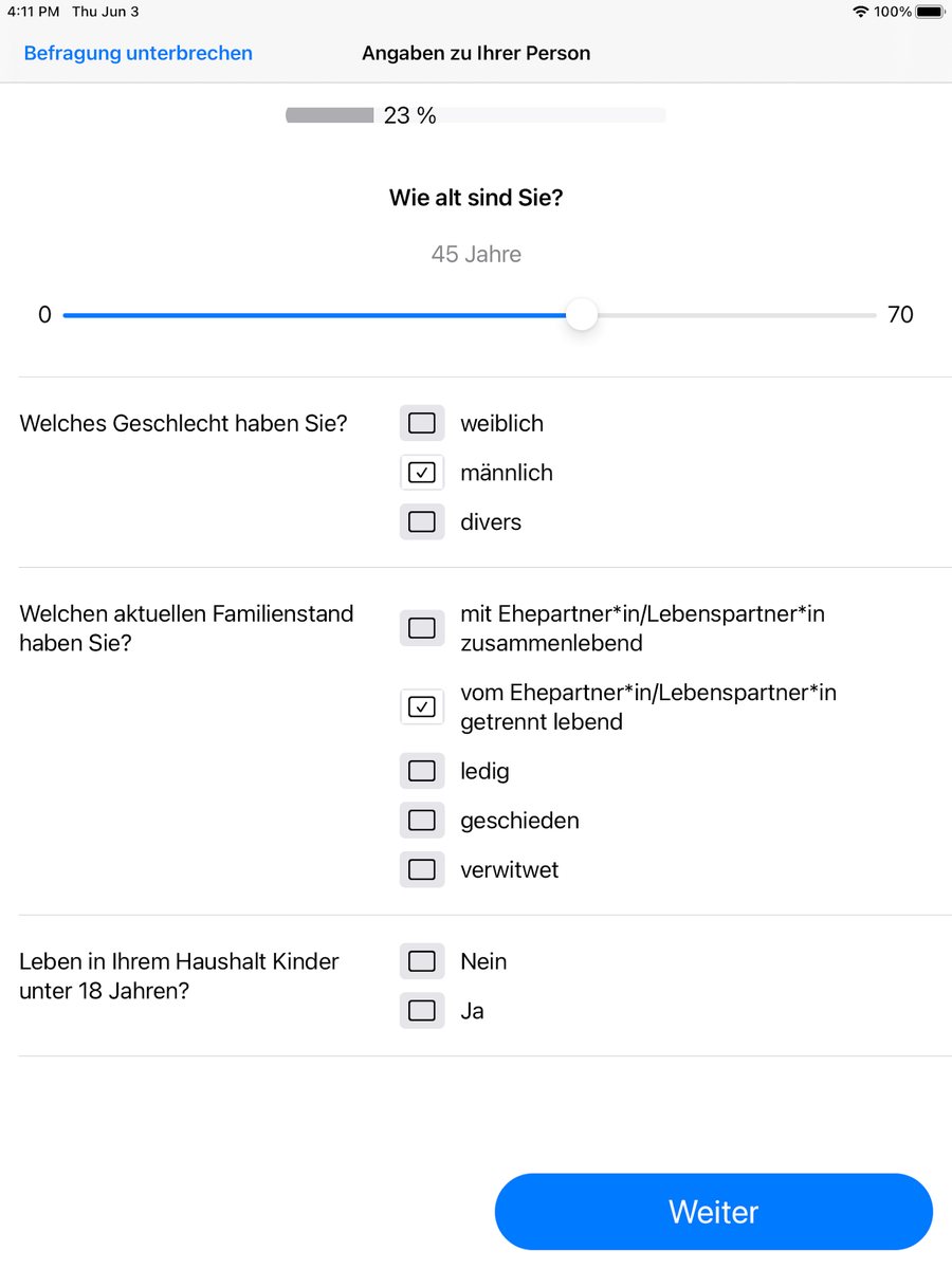 Different answer formats: sliders, scales, multiple choice