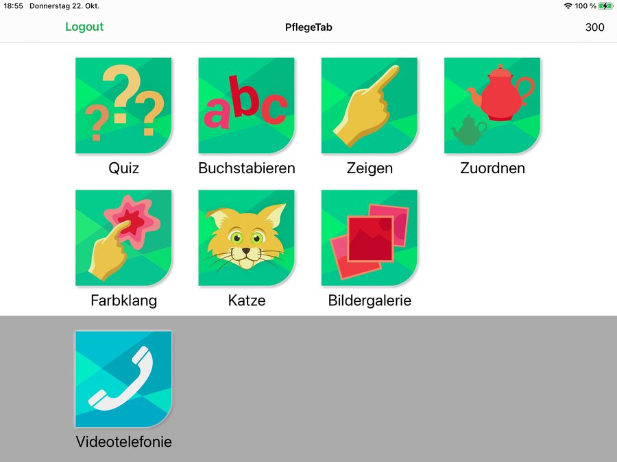 Overview screen with six activation games and the picture gallery