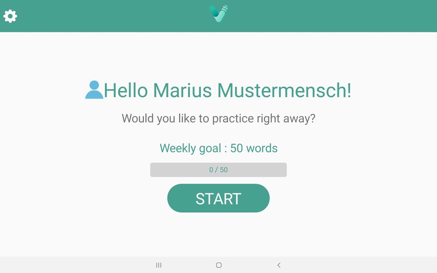 Home screen for the person with aphasia, with progress display